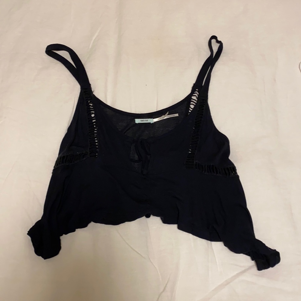 Urban outfitters kimchi blue black tie front crop top with stitching detail